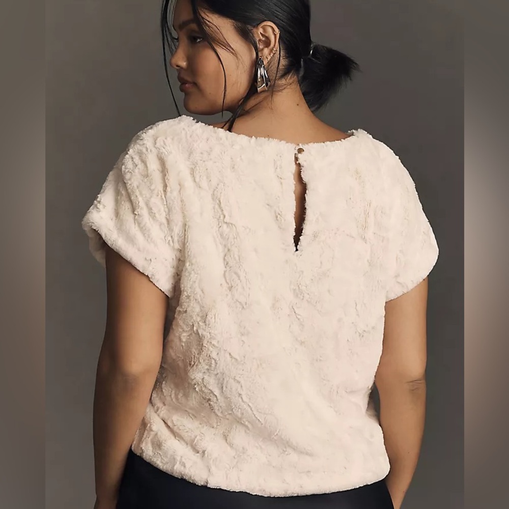 Maeve Faux Fur Top in Cream size Small Statement Luxe Anthropologie - Picture 3 of 15